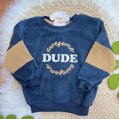 Conj. Casaco Dude e Calça em Malha Wafle - Marinho e Caramelo